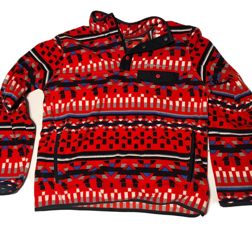 Eddie Bauer Patterned Mock Neck Fleece Sweater